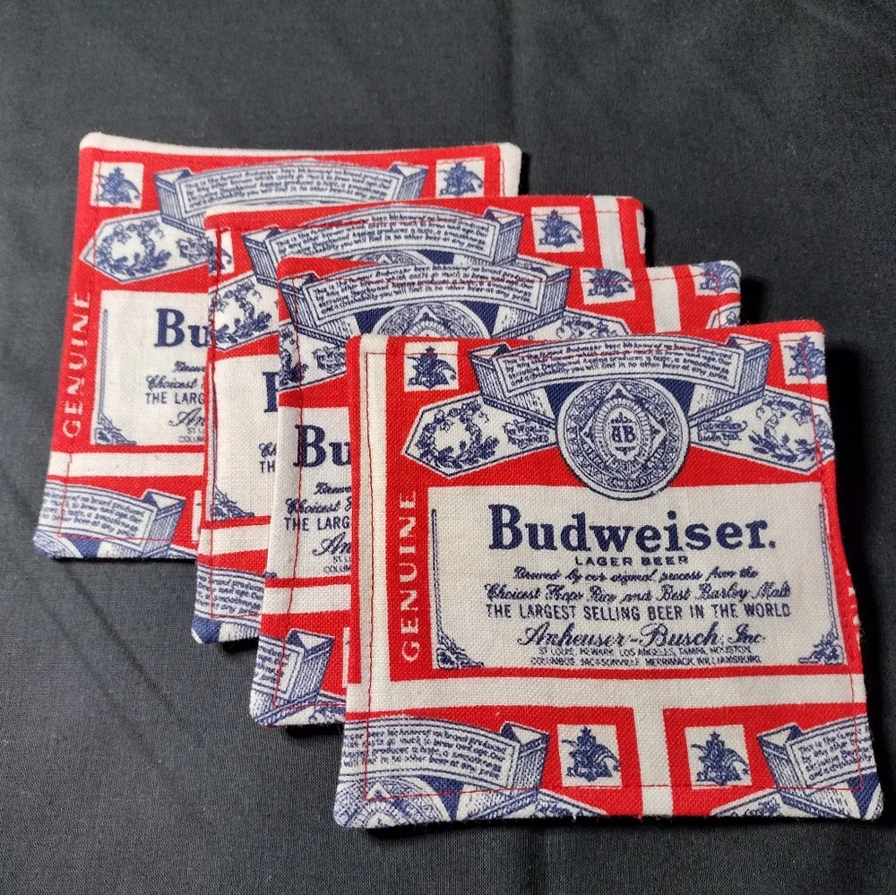 Handmade Budweiser Fabric Coasters - Picture 1 of 2